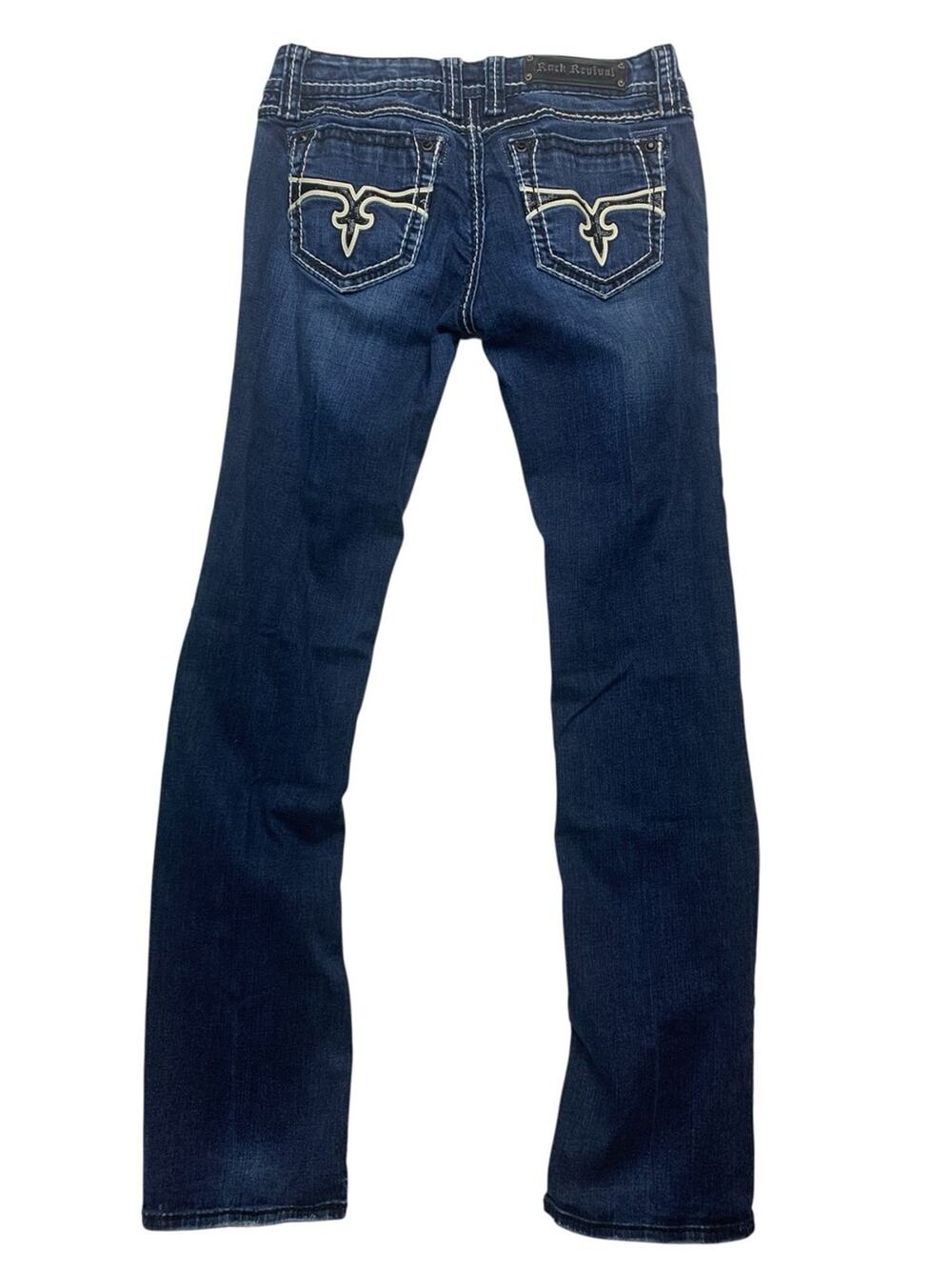 Rock Revival size 31 Eugenia denim Indigo Bootcut Jeans Contrast Stitching west
